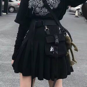 2021 Gothic Punk Harajuku Women Pleated Black Concert Skirts Size XS